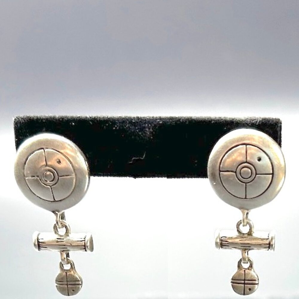 90s Vintage Lisa Jenks Sterling Silver Target Circle Drop Clip-on Earrings GUC